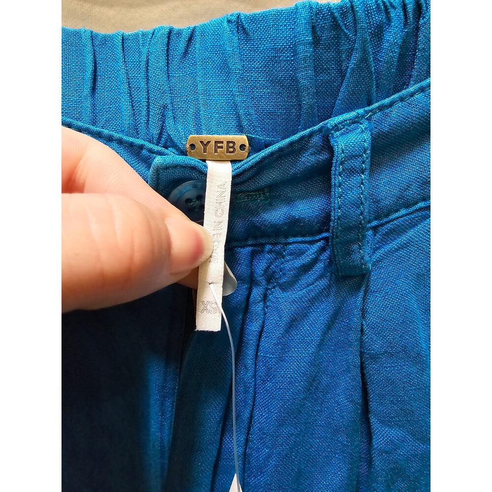 NWT Young Fabulous & Broke blue wide leg cropped high waist linen blend pants XS - Picture 2 of 11